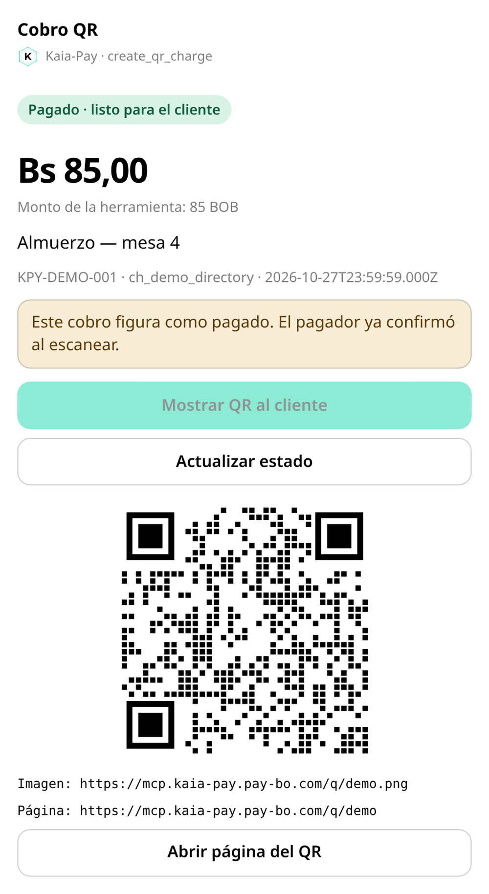Estado del cobro de la mesa 4 como pagado